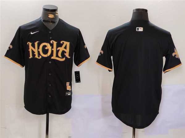 Men%27s New Orleans Saints Blank Black Cool Base Stitched Baseball Jersey
